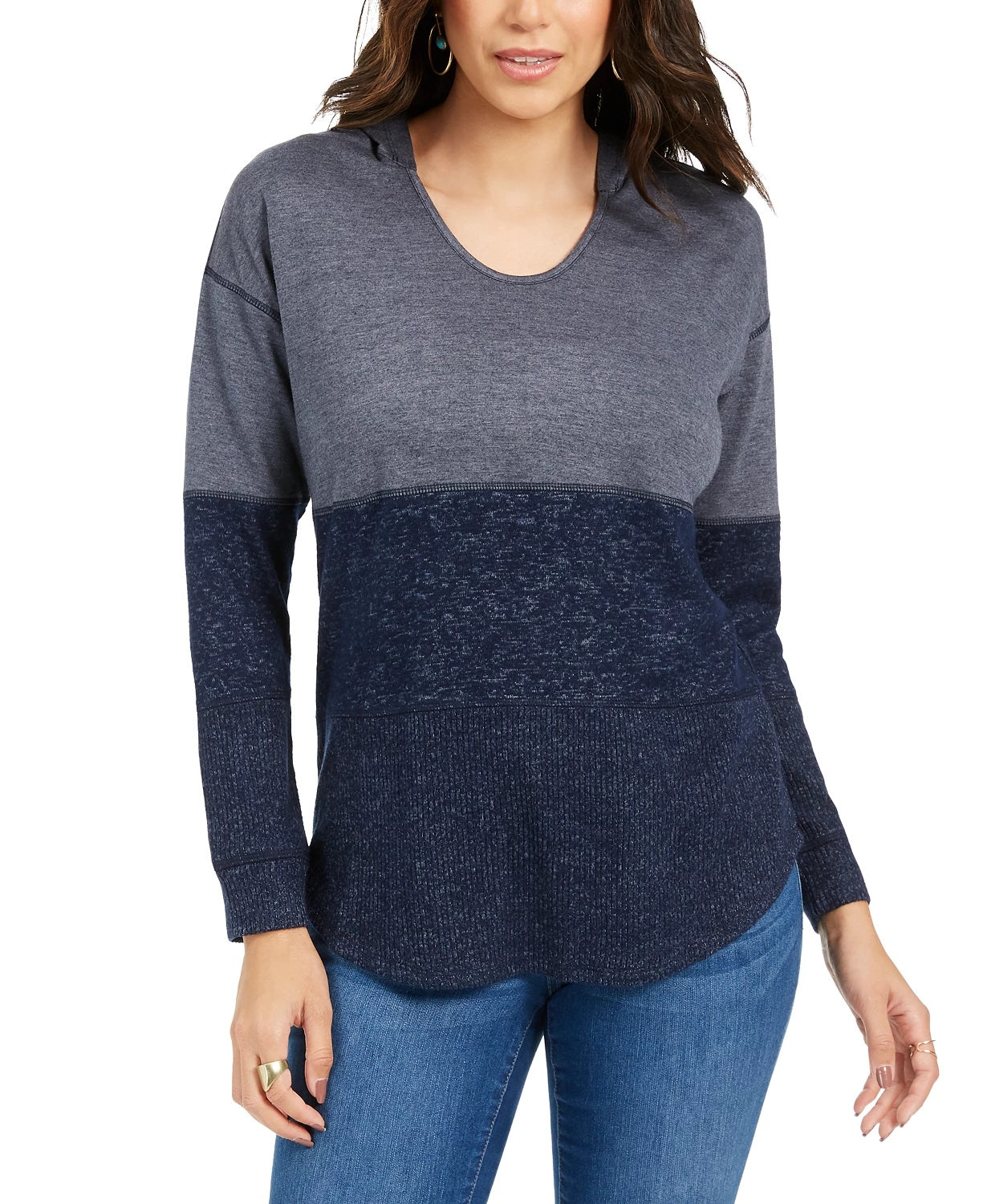 Style & Co Women's Colorblocked Hoodie Navy Size X-Small