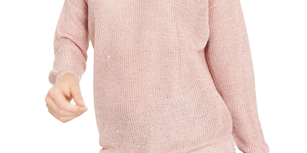 INC International Concepts Women's Sequin Cutout Turtleneck Sweater Pink Size Small