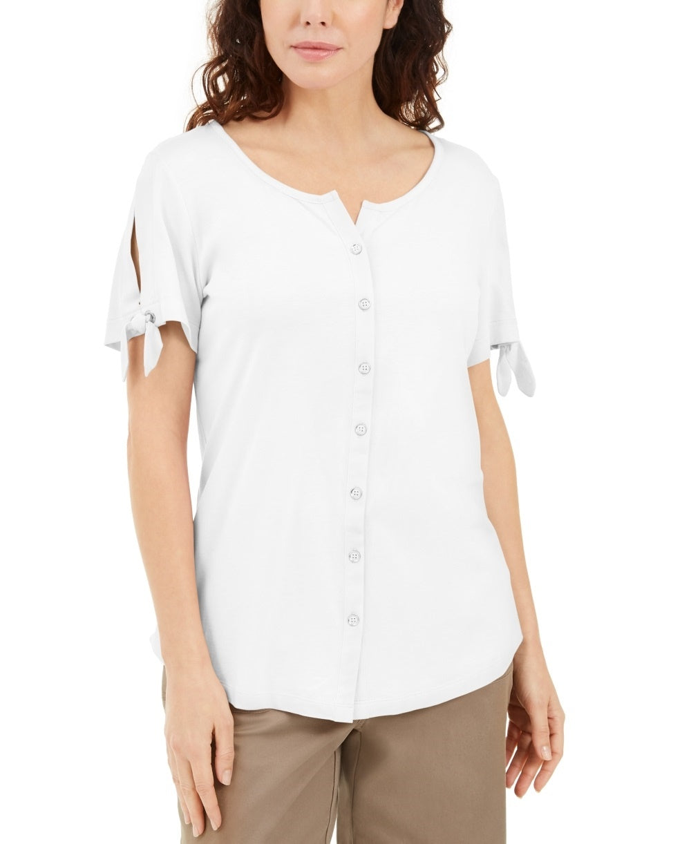 Karen Scott Women's Button Front Top White Size Medium