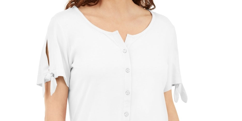 Karen Scott Women's Button Front Top White Size Medium