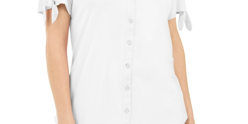 Karen Scott Women's Button Front Top White Size Medium