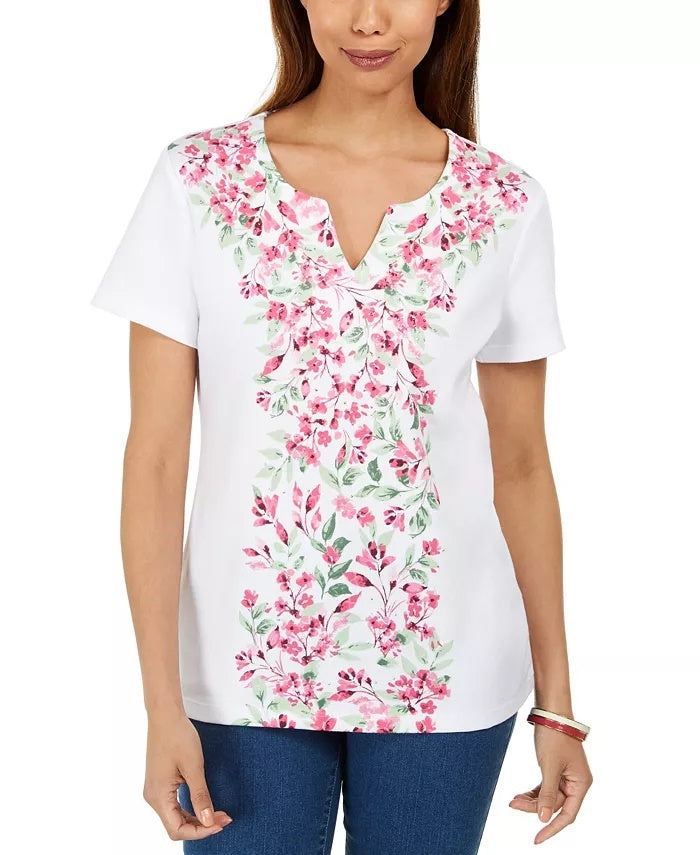 Karen Scott Women's Floral Print Top Pink Size Petite Small