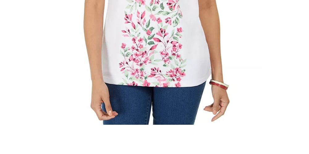Karen Scott Women's Floral Print Top Pink Size Petite Small
