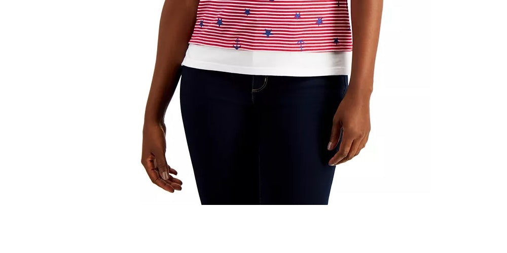 Karen Scott Women's Petite Sailor T-Shirt Bright Red Size Medium