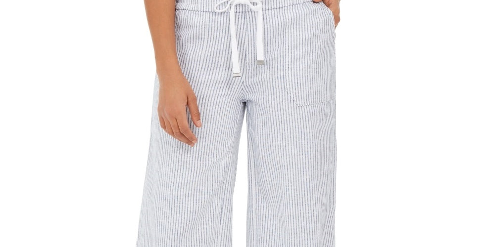 Style & Co Women's Striped Linen Cropped Pants Navy Size Small