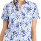 Karen Scott Women's Petite Tuscan Garden Cotton Shirt Blue Size Petite