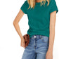INC International Concepts Women's Slim Fit Cotton Crewneck Top Green Size Medium
