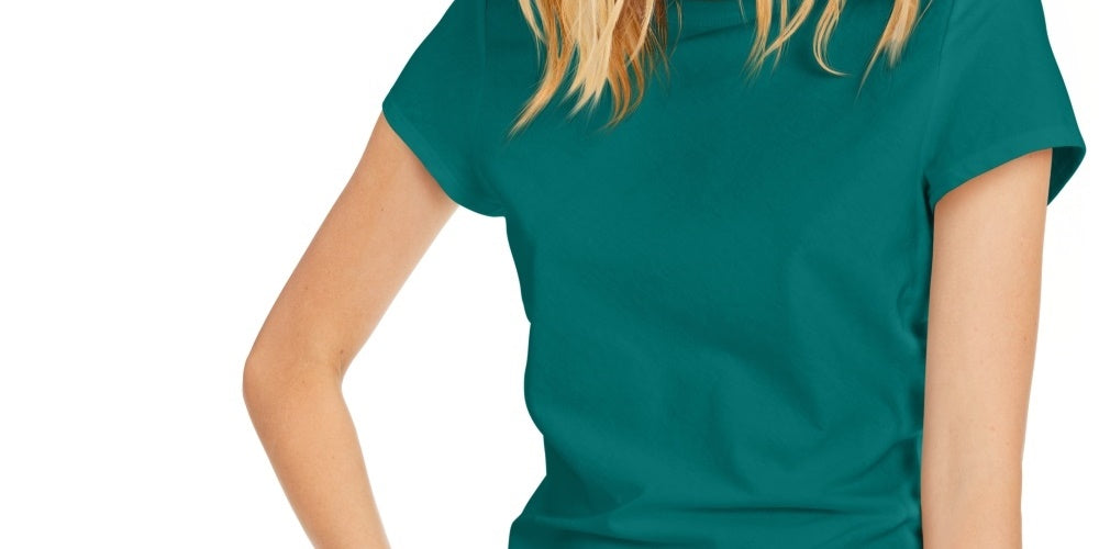 INC International Concepts Women's Slim Fit Cotton Crewneck Top Green Size Medium
