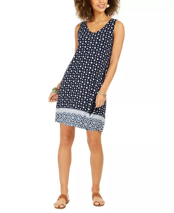 Style & Co Women's Cross-Back Printed Dress Navy Size Small
