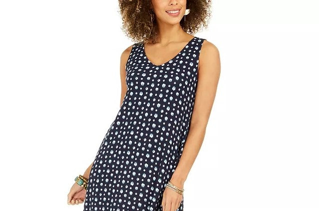 Style & Co Women's Cross-Back Printed Dress Navy Size Small