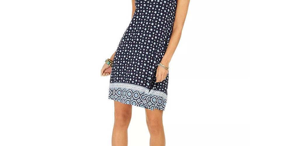 Style & Co Women's Cross-Back Printed Dress Navy Size Small