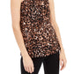 INC International Concepts Women's Petite Cat-Print Keyhole-Neck Top Black Size Medium