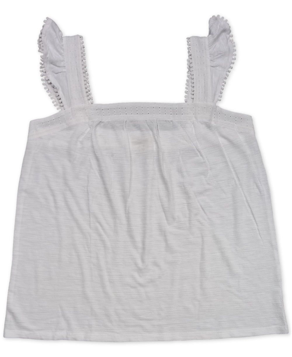 Style & Co Women's Embroidered Flutter Strap Tank Top White Size Large