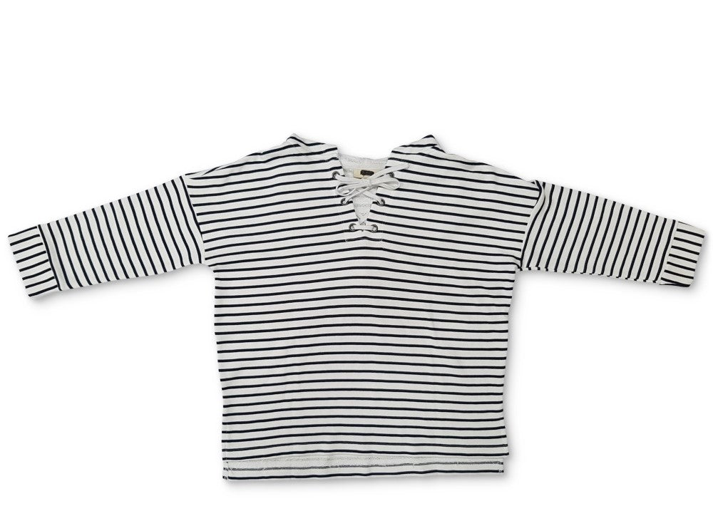 Style & Co Women's Striped Lace-Up Hoodie  Navy Size Medium