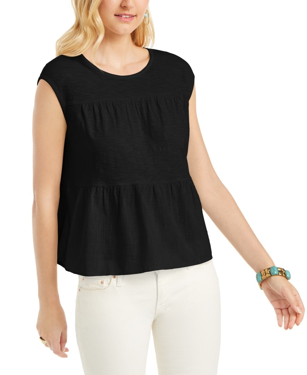 Style & Co Women's Cotton Tiered Tank Top Black Size Small