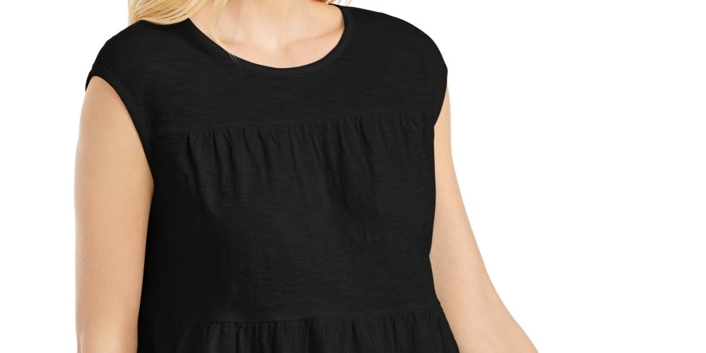 Style & Co Women's Cotton Tiered Tank Top Black Size Small