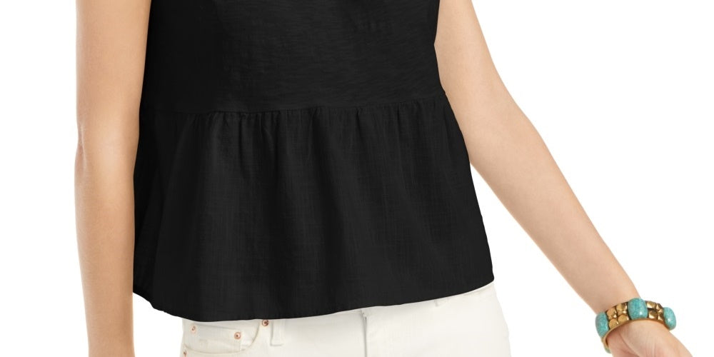 Style & Co Women's Cotton Tiered Tank Top Black Size Small