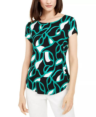 Alfani Women's Printed T-Shirt Green Size Small