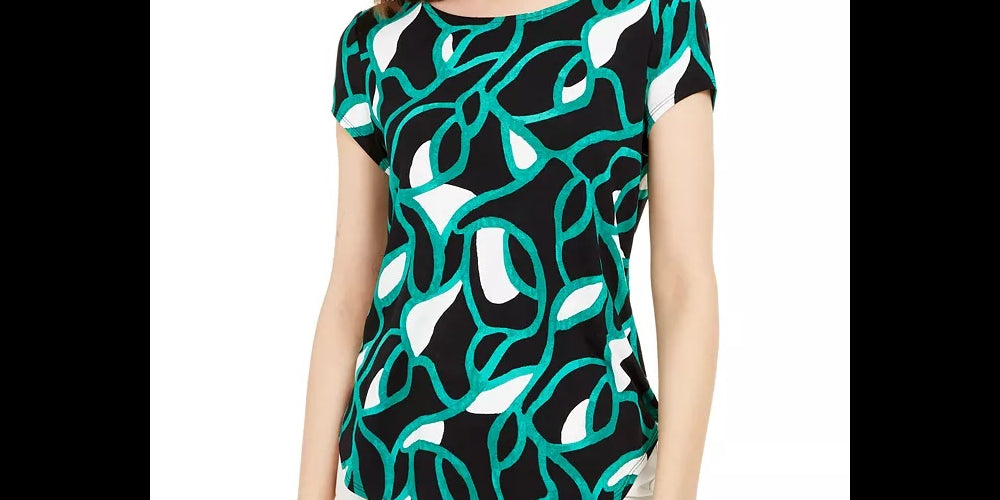 Alfani Women's Printed T-Shirt Green Size Small