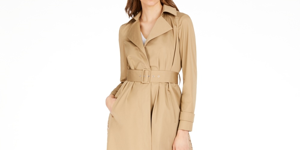 INC International Concepts Women's Plus Size Long Lace-Back Trench Coat Brown Size 1X