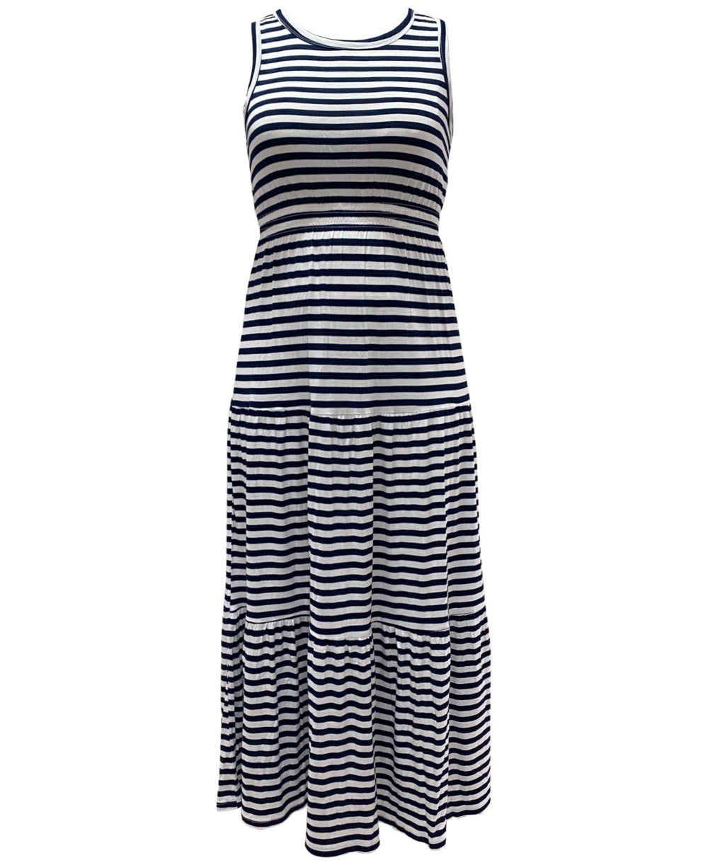 Style & Co Women's Striped Sleeveless Maxi Dress  Navy Size Medium