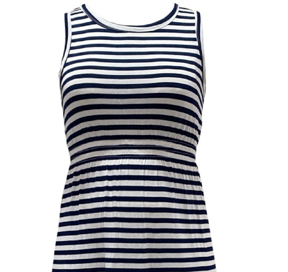 Style & Co Women's Striped Sleeveless Maxi Dress  Navy Size Medium