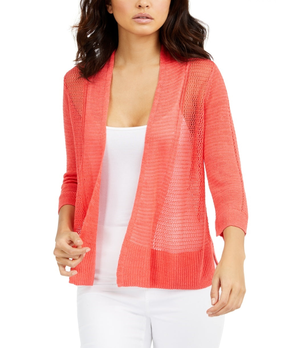 Alfani Women's Mixed-Stitch Open-Front Linen-Blend Cardigan Red Size XX-Large