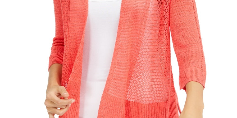 Alfani Women's Mixed-Stitch Open-Front Linen-Blend Cardigan Red Size XX-Large