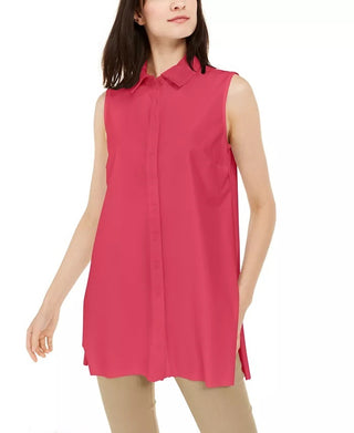 Alfani Women's Petite Long Sleeve Knit Collared Tunic Dark Pink Size Medium