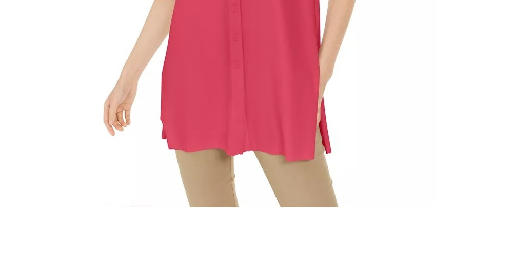 Alfani Women's Petite Long Sleeve Knit Collared Tunic Dark Pink Size Medium