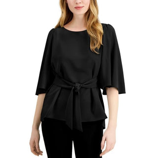Alfani Women's Tie-Front Flutter-Sleeve Top Black Size Large