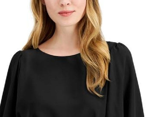 Alfani Women's Tie-Front Flutter-Sleeve Top Black Size Large