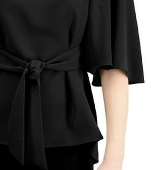 Alfani Women's Tie-Front Flutter-Sleeve Top Black Size Large