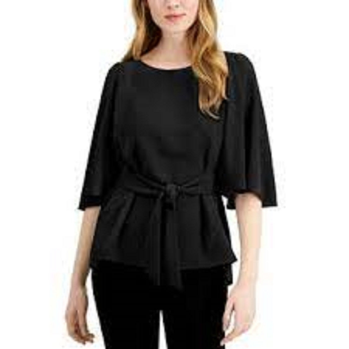 Alfani Women's Tie-Front Flutter-Sleeve Top Black Size X-Large