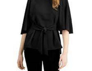 Alfani Women's Tie-Front Flutter-Sleeve Top Black Size X-Large