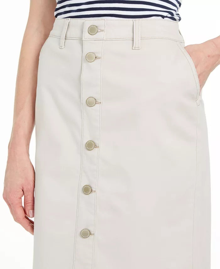 Charter Club Women's Denim Button-Front Skirt Beige Size 4