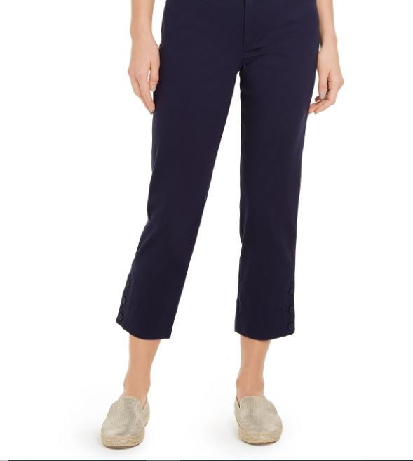 Charter Club Women's Button Cuff Tummy Control Capri Pants Blue Size 10