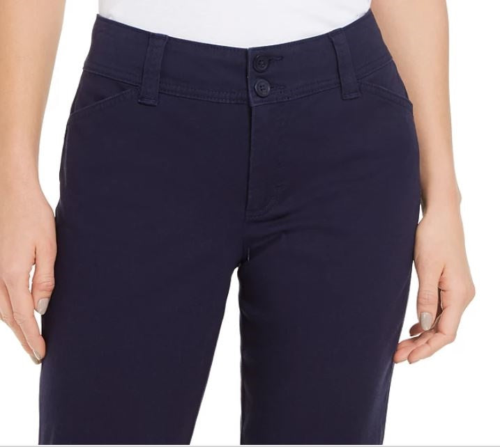 Charter Club Women's Button Cuff Tummy Control Capri Pants Blue Size 10