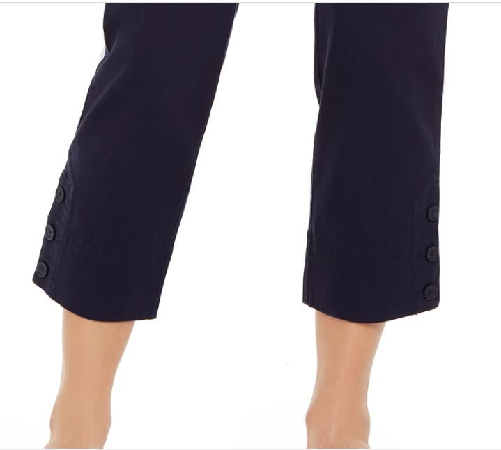 Charter Club Women's Button Cuff Tummy Control Capri Pants Blue Size 10