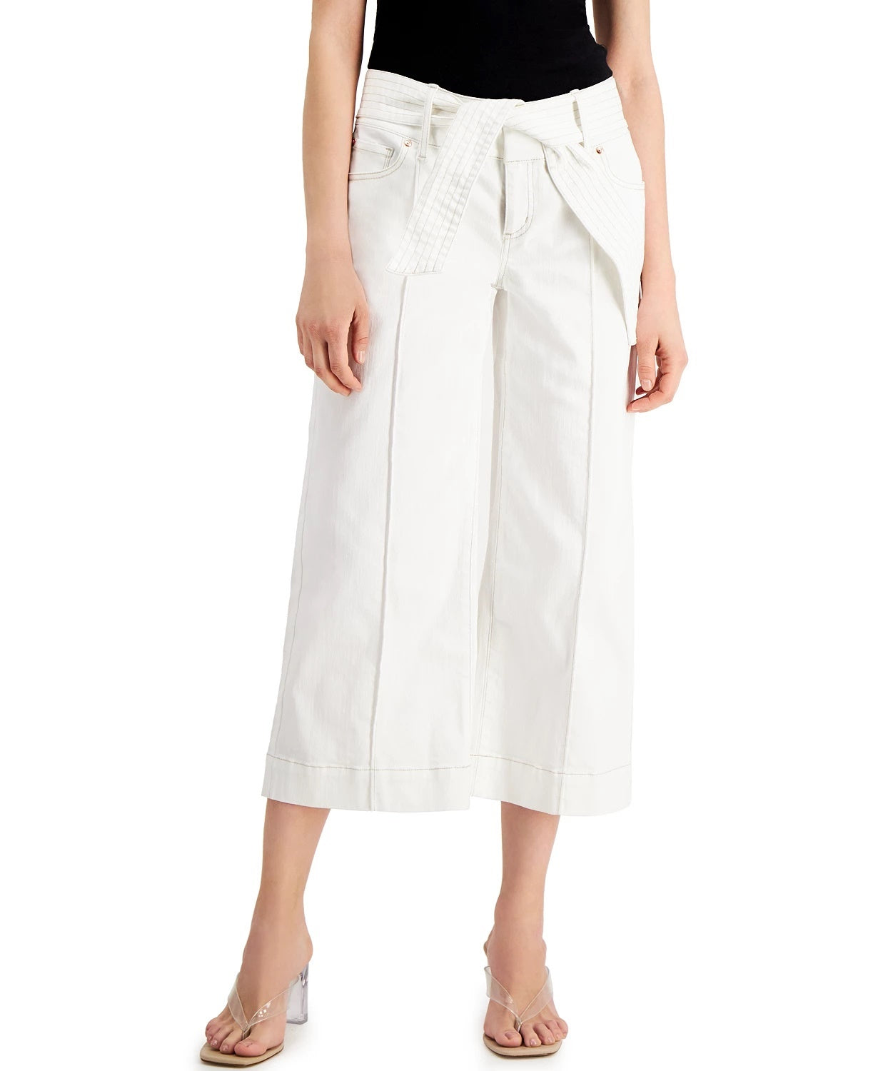 INC International Concepts Women's Tie-Waist Culotte Pants White Size 0