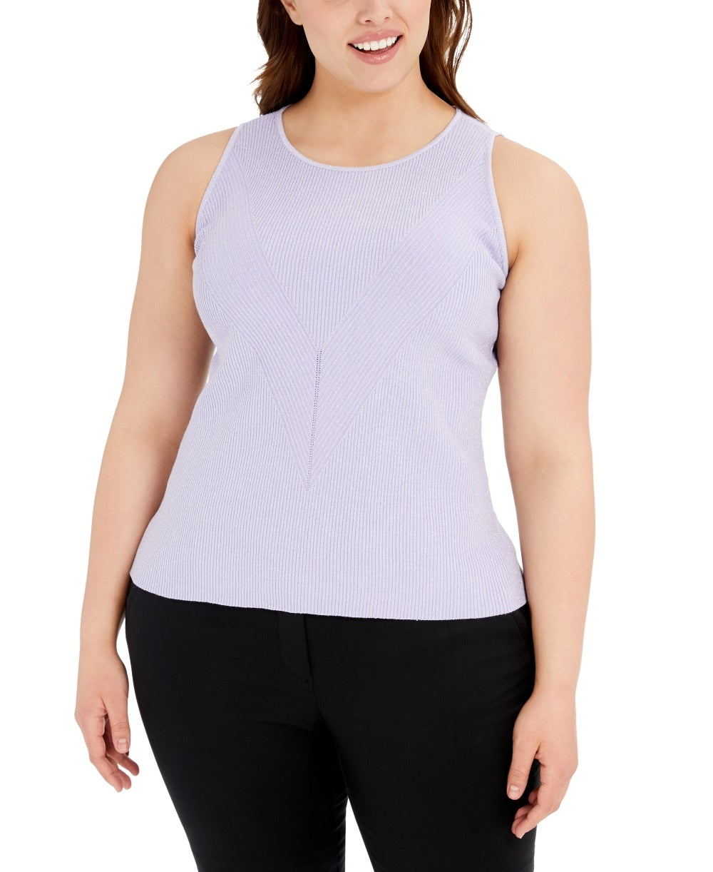 INC International Concepts Women's Plus Ribbed Tank Top Purple Size 3X
