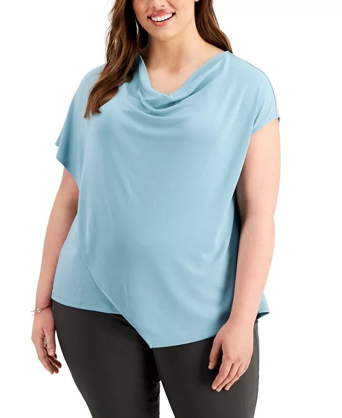 Alfani Women's Plus Size Asymmetrical Drape-Neck Top Green Size 1X