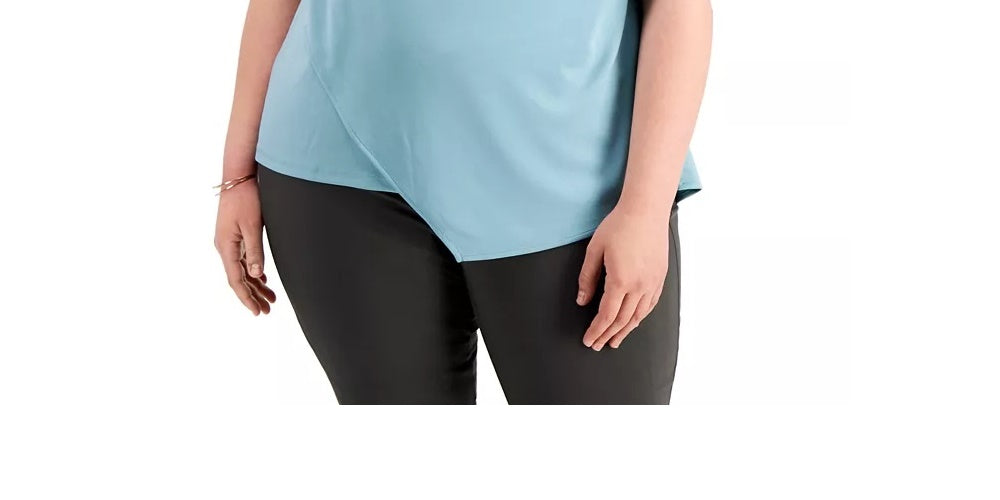 Alfani Women's Plus Size Asymmetrical Drape-Neck Top Green Size 1X