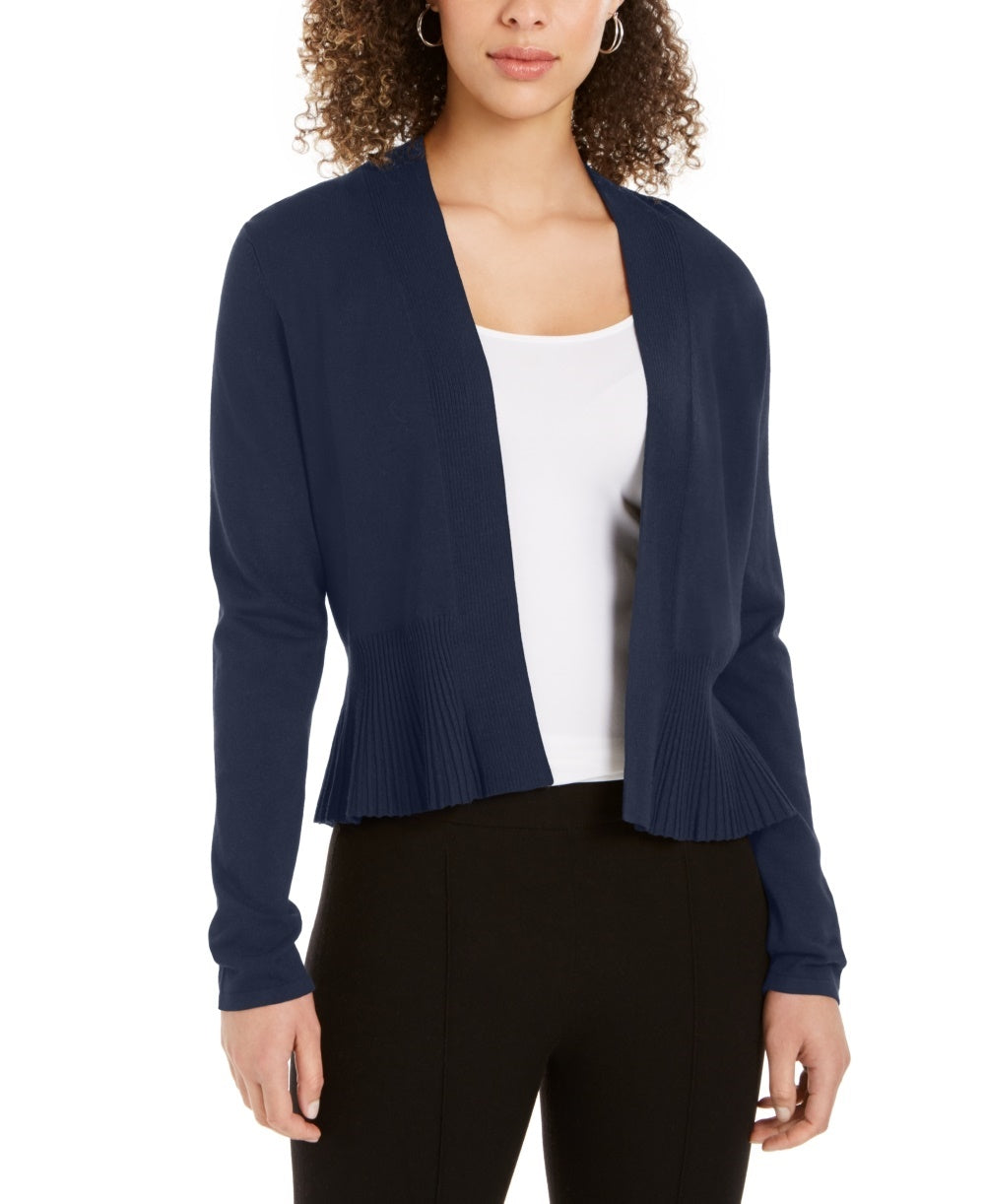 Charter Club Women's Open-Front Peplum Cardigan Blue Size Large