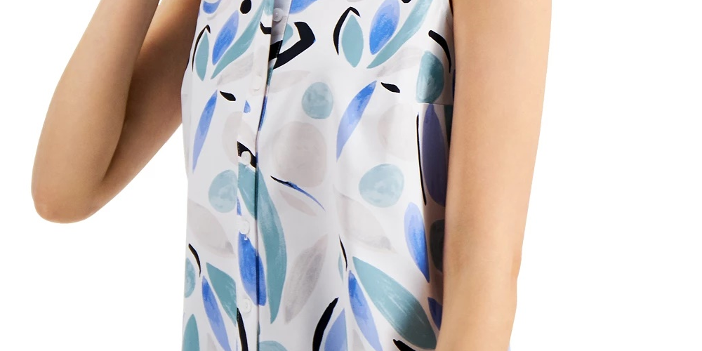 Alfani Women's Printed Tunic Shirt Navy Size Petite Medium