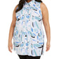 Alfani Women's Plus Butto Front Printed Tunic Navy Size 1X