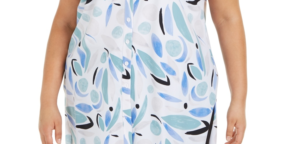 Alfani Women's Plus Butto Front Printed Tunic Navy Size 1X