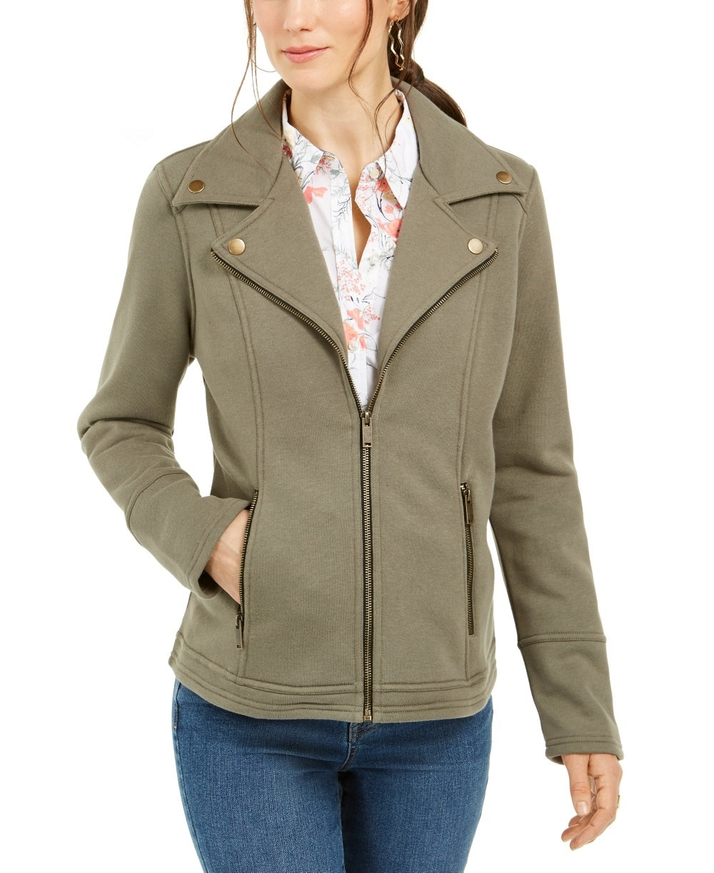 Style & Co Women's Knit Moto Jacket Green Size Small
