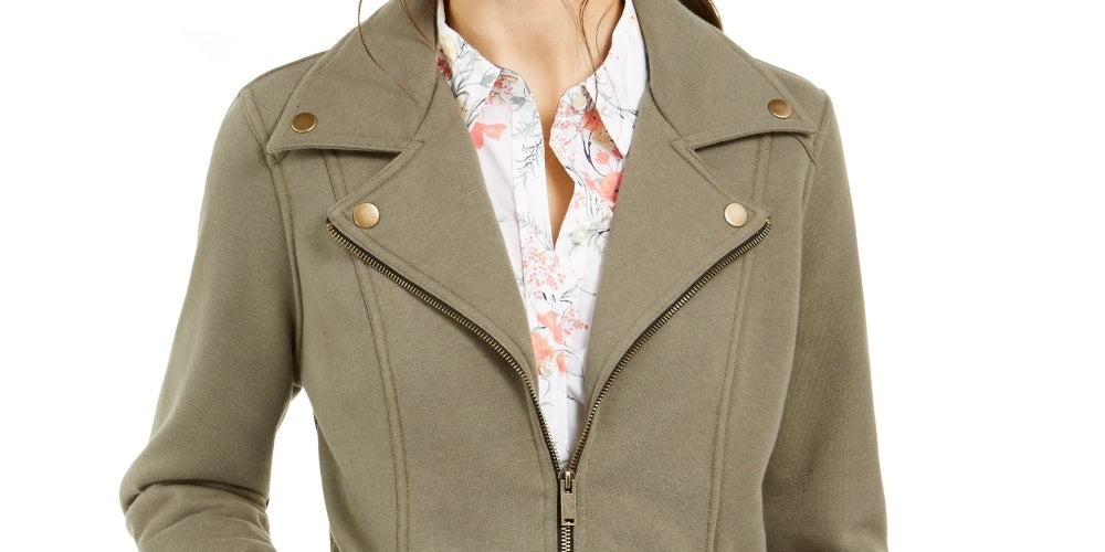 Style & Co Women's Knit Moto Jacket Green Size Small