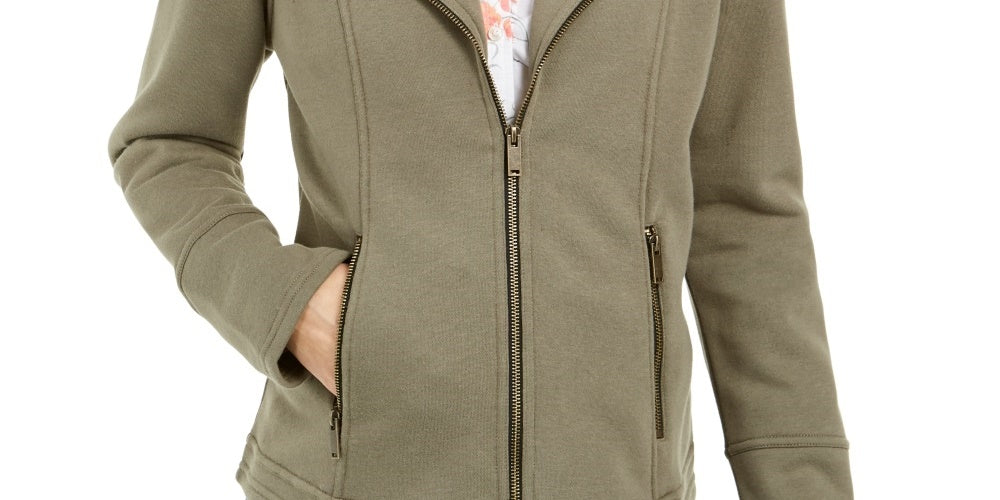 Style & Co Women's Knit Moto Jacket Green Size Small